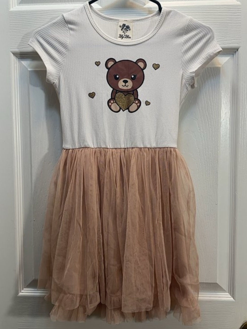 Lily Bleu White Top with Blush Tulle Bear Dress